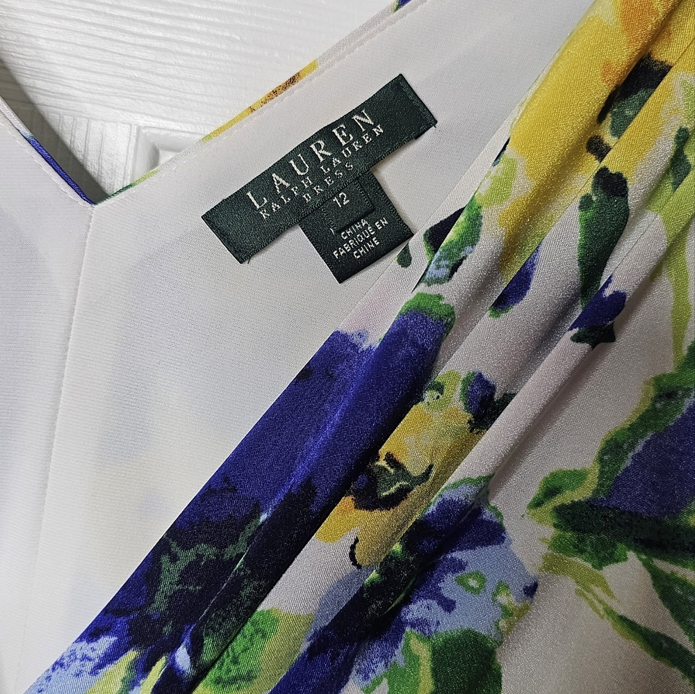 Ralph Lauren Floral Botanical Ruched Dress Size 12 - Picture 2 of 7